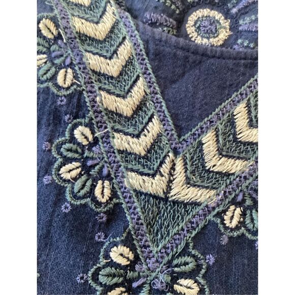 Lucky Brand Boho Midi Dress Sz 2X Indigo Embroidered Flowy - Picture 6 of 9